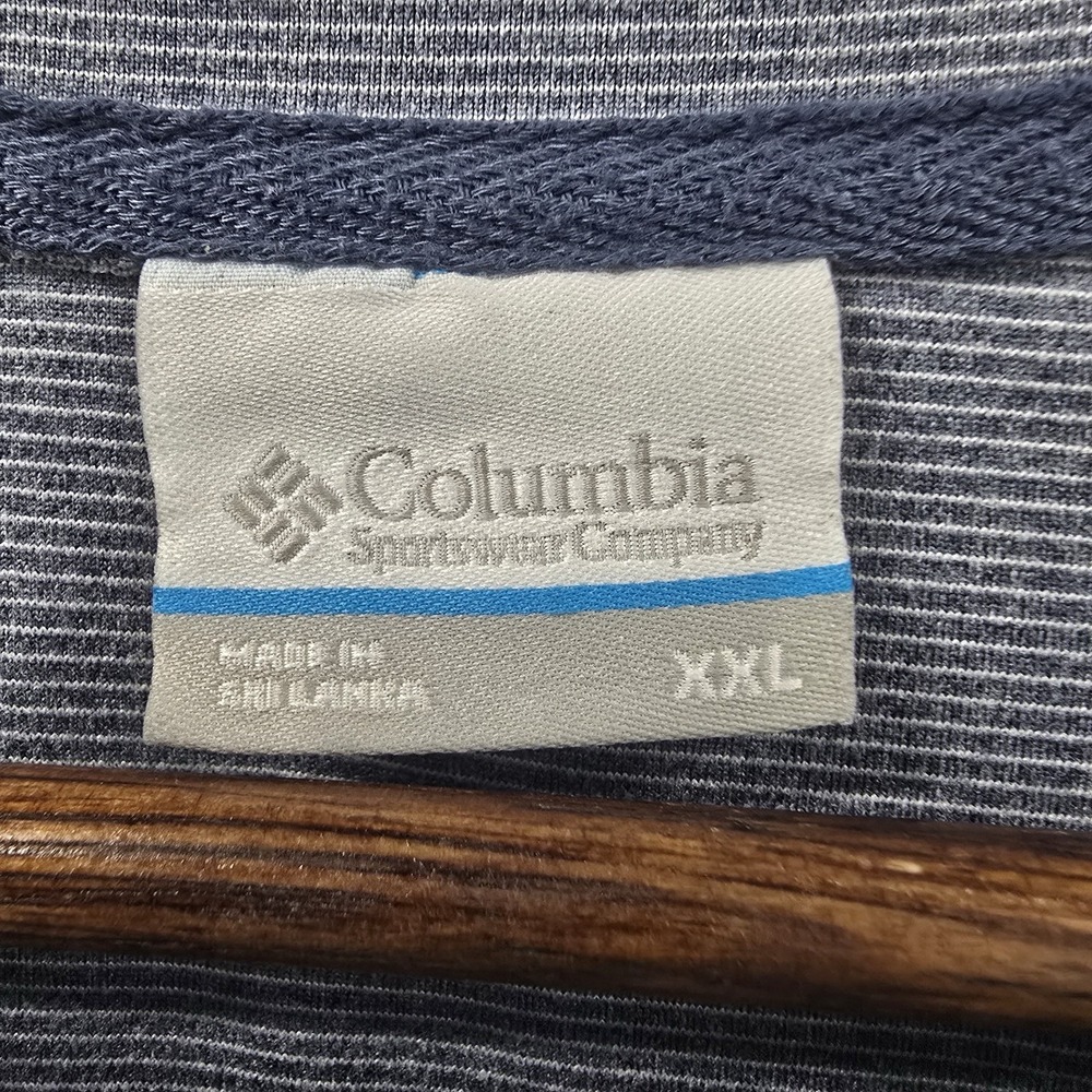 Columbia PFG Shirt Mens XXL Blue Striped Long Sleeve Fishing Pocket Performance - Picture 2 of 5